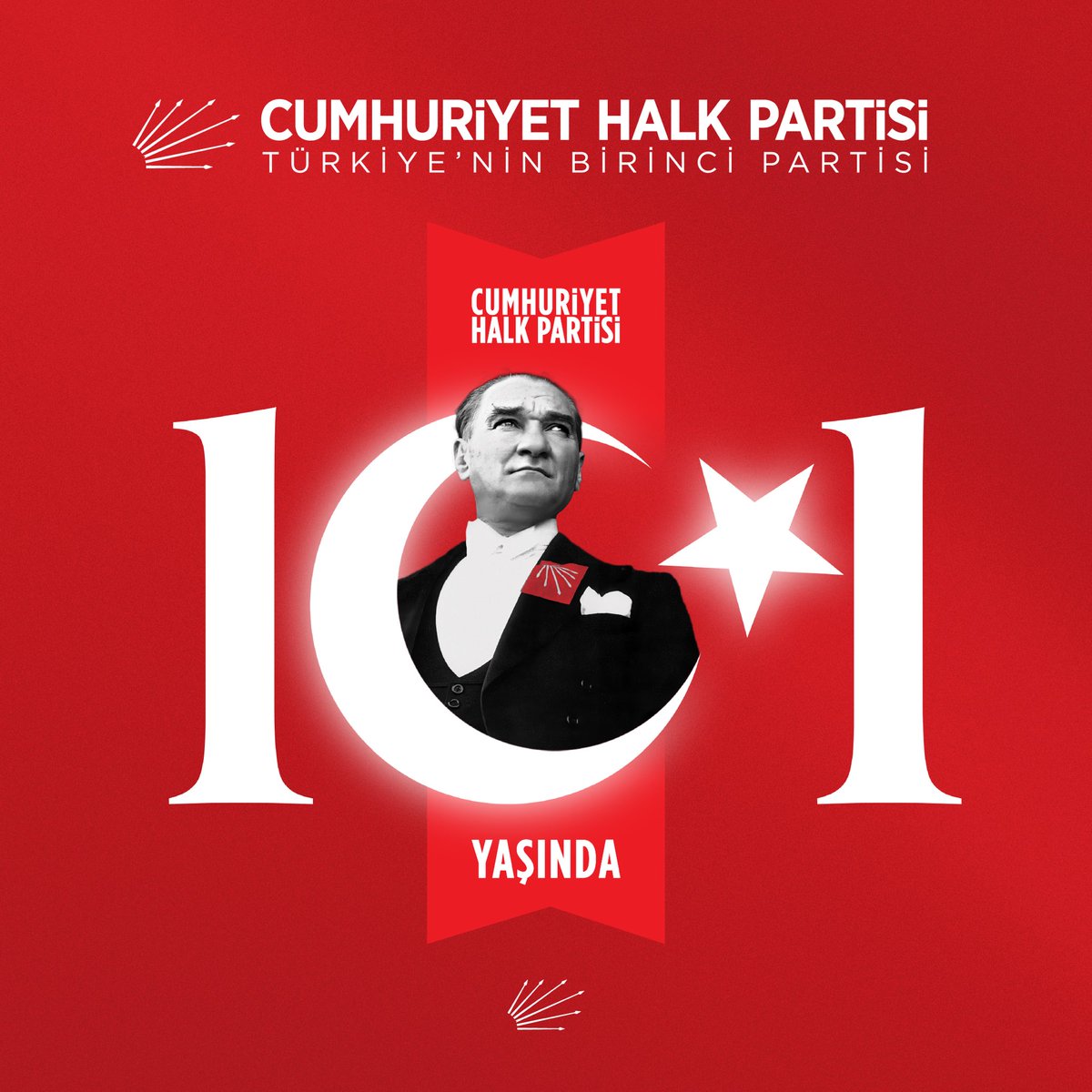 Kurtuluş ve kuruluşun partisi, Gazi Mustafa Kemal Atatürk’ün en büyük iki eserinden biri CHP, 101 yaşında. Nice özgür, aydınlık yarınlara…🇹🇷 #CHP101Yaşında
