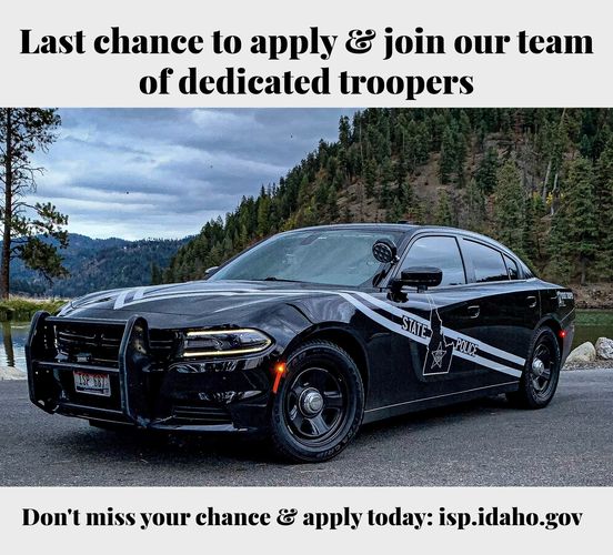 ISPHeadquarters's tweet image. Trooper application closes today!

Don’t miss your chance to be part of our team of dedicated troopers. Apply today to make a life-saving difference throughout Idaho: bit.ly/3WTsrCb
#ThisIsHowWeServe