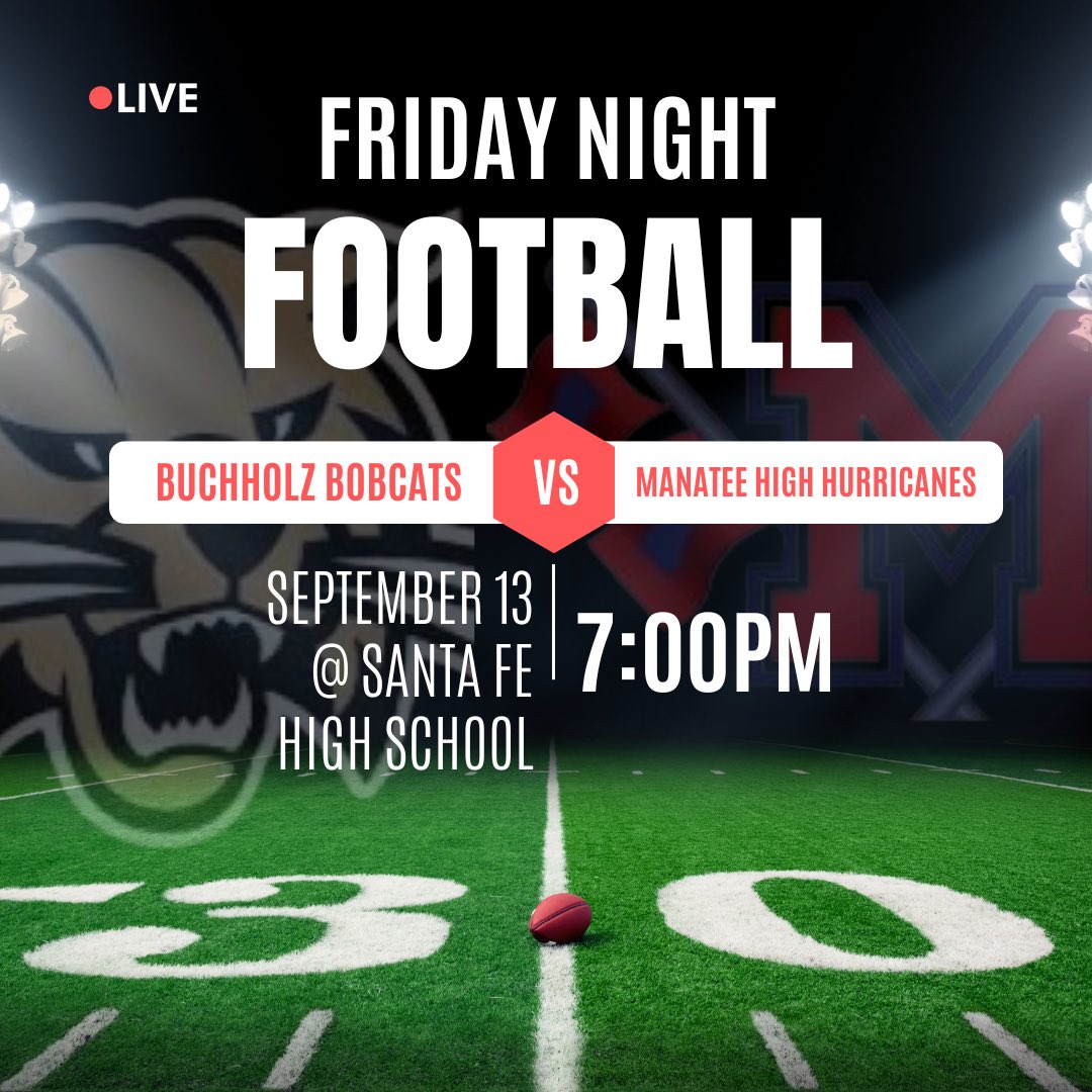 Different Venue Alert 🚨 

Undefeated BHS takes on MHS this Friday at Santa Fe High School 

Be there!