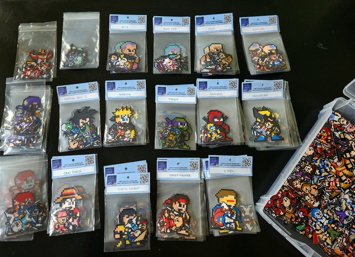 PixelStickArt's tweet photo. Getting ready for the #mntoyswap next Sunday in Bloomington, MN! Looking forward to seeing everyone there! #mntoyposse #mntoys #toys #comics #popculture #movies #heroes #villains #cartoons #scifi #anime #manga #wrestling #videogames #pixelart #8bitart #pixelartist #8bitartist https://t.co/9TjVOrktG7
