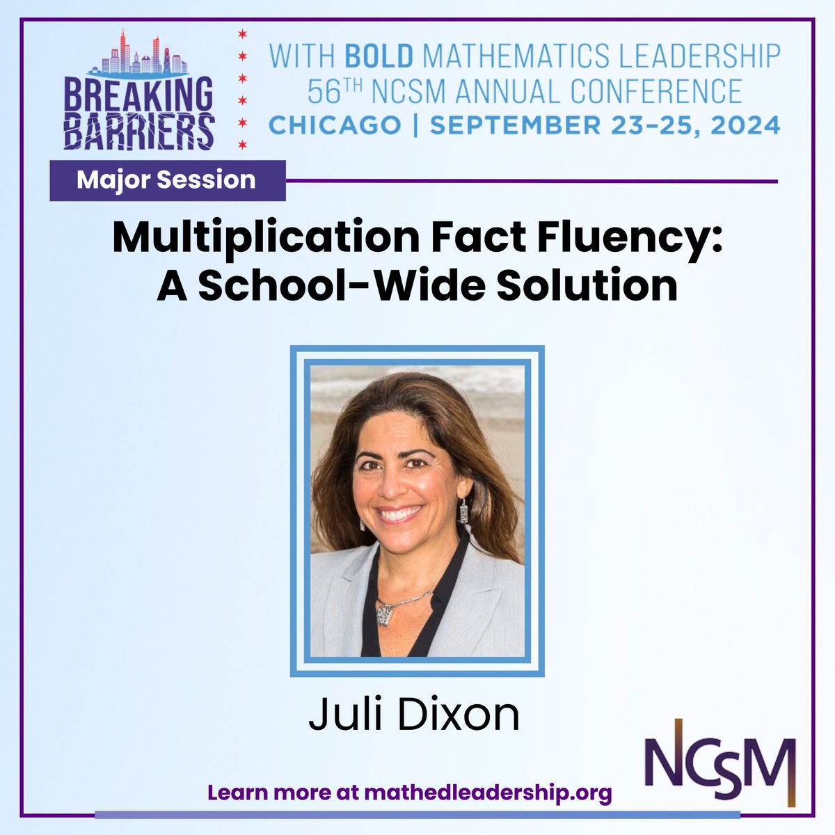 MathEdLeaders's tweet photo. Going to the #NCSM Annual Conference in Chicago?

Don't miss this Major Session with Juli Dixon on Tuesday 9/24!

Here's the full schedule: https://t.co/FCM3pC05P6

#NCSMBold #AnnualConference #ileadmath #mathedleadership https://t.co/CekjEQo2Uu