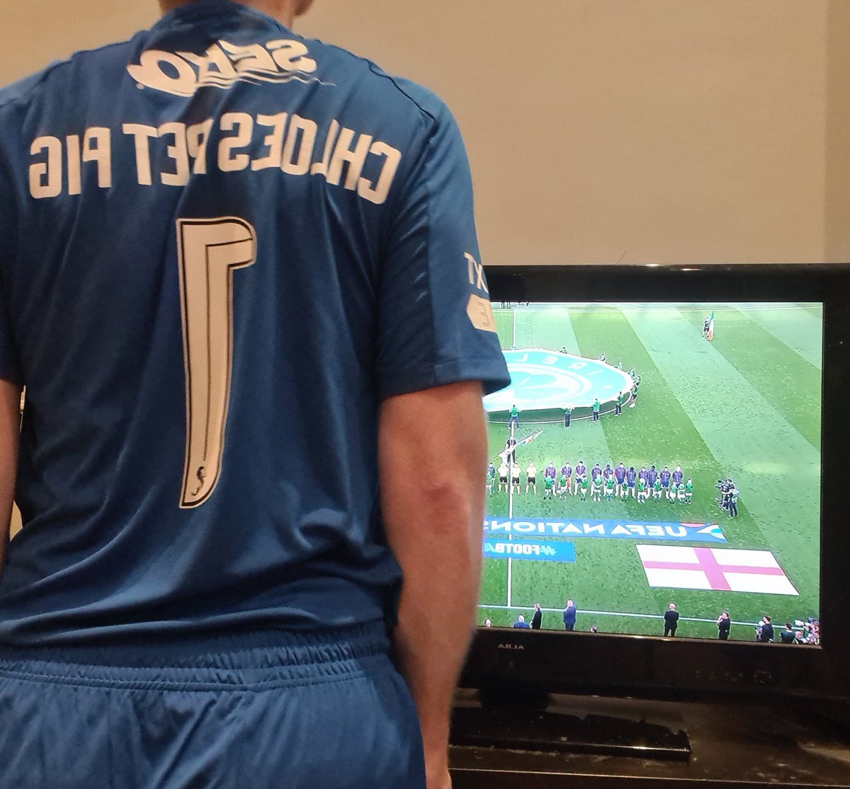 Forgot to post my little Irish piglet on his knees in his rangers strip watching the England - Ireland game yesterday 🥰

Obedient little bitch boy 🐶