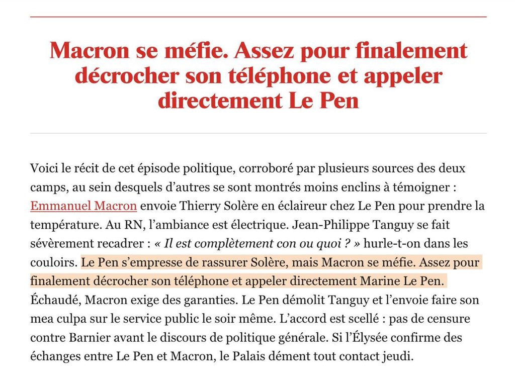 ALeaument's tweet photo. Électeurs du RN, ouvrez les yeux !

Marine Le Pen est le PAILLASSON de Macron. 

Il l’appelle.

Il obtient d’elle des «garanties».

Il obtient de Jean-Philippe Tanguy des reniements en direct dans les médias.

Vos chefs vous ont sacrifiés sur l’autel du capitalisme triomphant. https://t.co/fv0wxXZsre