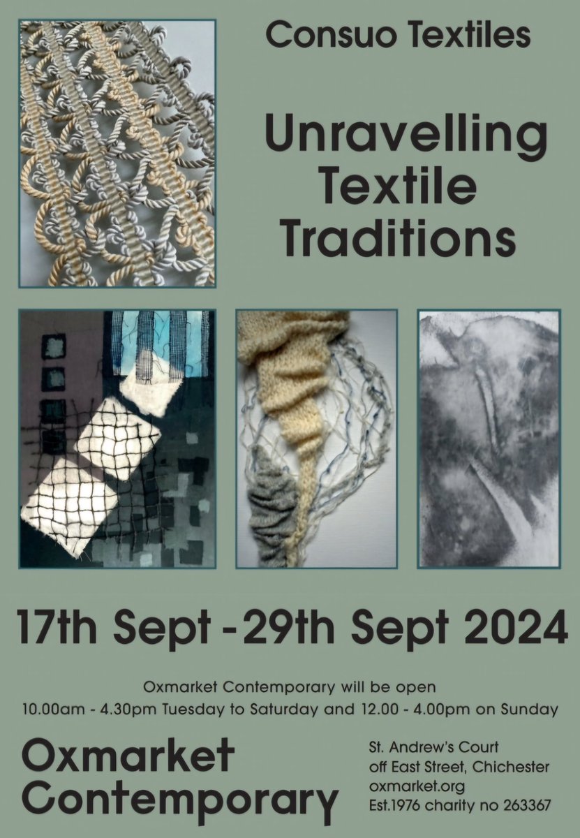 I'm exhibiting again: UNRAVELLING TEXTILE TRADITIONS with Consuo Textiles <a href="/oxmarket_/">Oxmarket Contemporary</a> in Chichester Sept 17th - 29th. A mixed range of textile art including weaving,  stitch, natural dyeing,  basketry, knitting,  mixed media &amp; collage
oxmarket.org/exhibitions/co…
#art #textiles