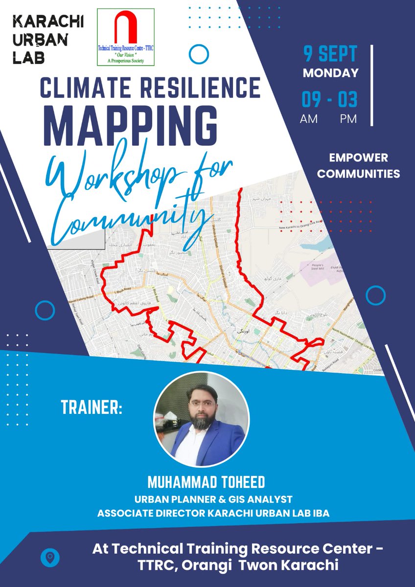 Excited to announce that our Associate Director <a href="/UrbanPlannerNED/">Muhammad Toheed, Urban Planner</a> ’ll be conducting a #ClimateResilience #MappingWorkshop for the #community in #OrangiTown at the Technical Training Resource Center (#TTRC) office! 
#ClimateResilience #CommunityMapping #UrbanPlanning #OrangiTown