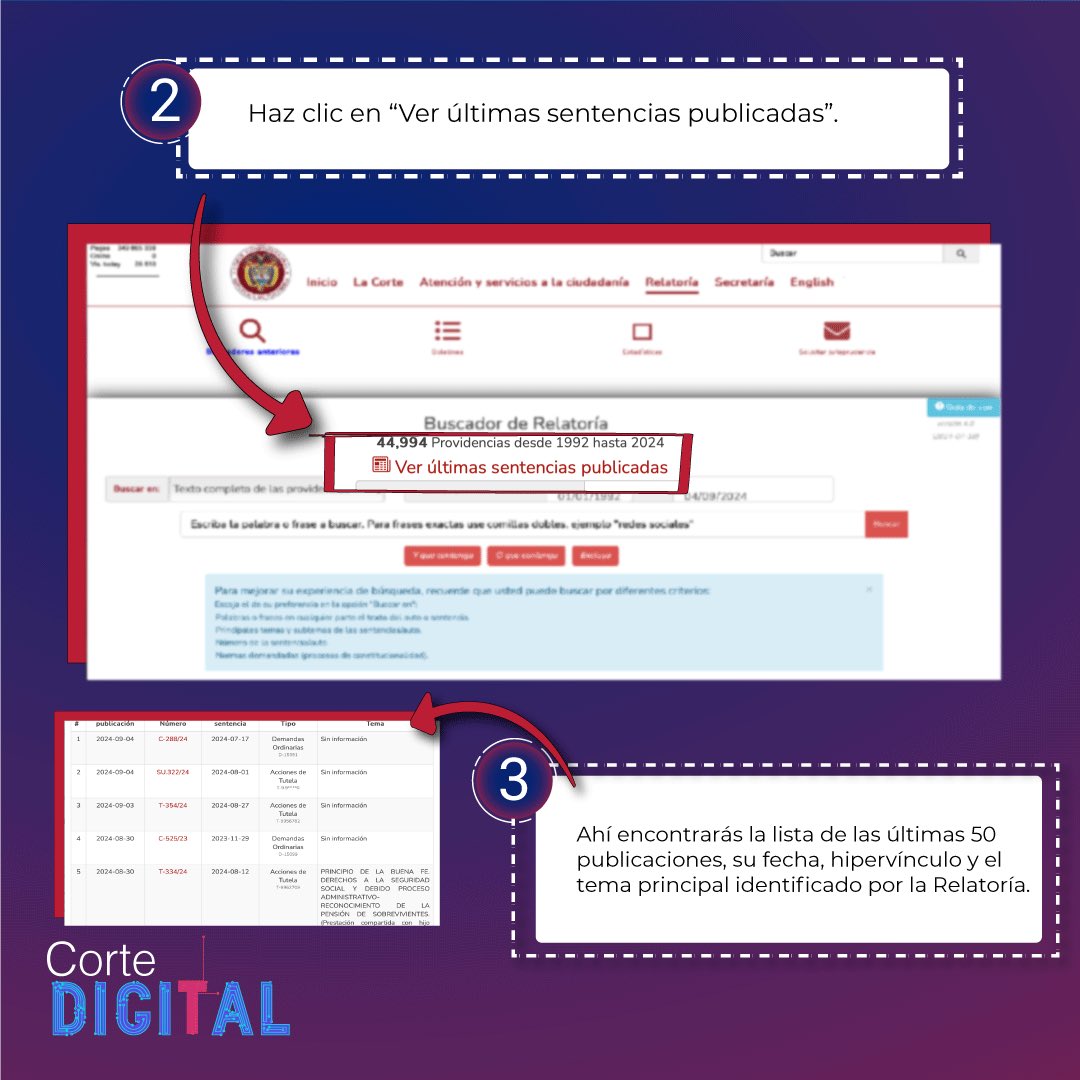CConstitucional's tweet image. #CorteDigital  💻 | Consulta de forma fácil las últimas sentencias publicadas en nuestro buscador de Relatoría.
Pruébalo: corteconstitucional.gov.co/relatoria/busc…