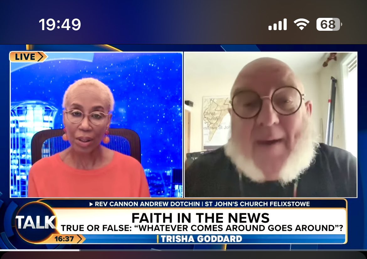 So good to be with <a href="/TrishaGoddard/">Trisha Goddard</a> and <a href="/RabbiJLawrence/">Jeremy Lawrence</a> on <a href="/TalkTV/">Talk</a> this afternoon.
Watch from about 34 minutes to hear about sin and astronauts 😉 | 08-Sep-24 youtube.com/live/iwGKCwJSL… via <a href="/YouTube/">YouTube</a>
<a href="/ChurchTimes/">Church Times</a> <a href="/CofEsuffolk/">Church of England in Suffolk</a>
