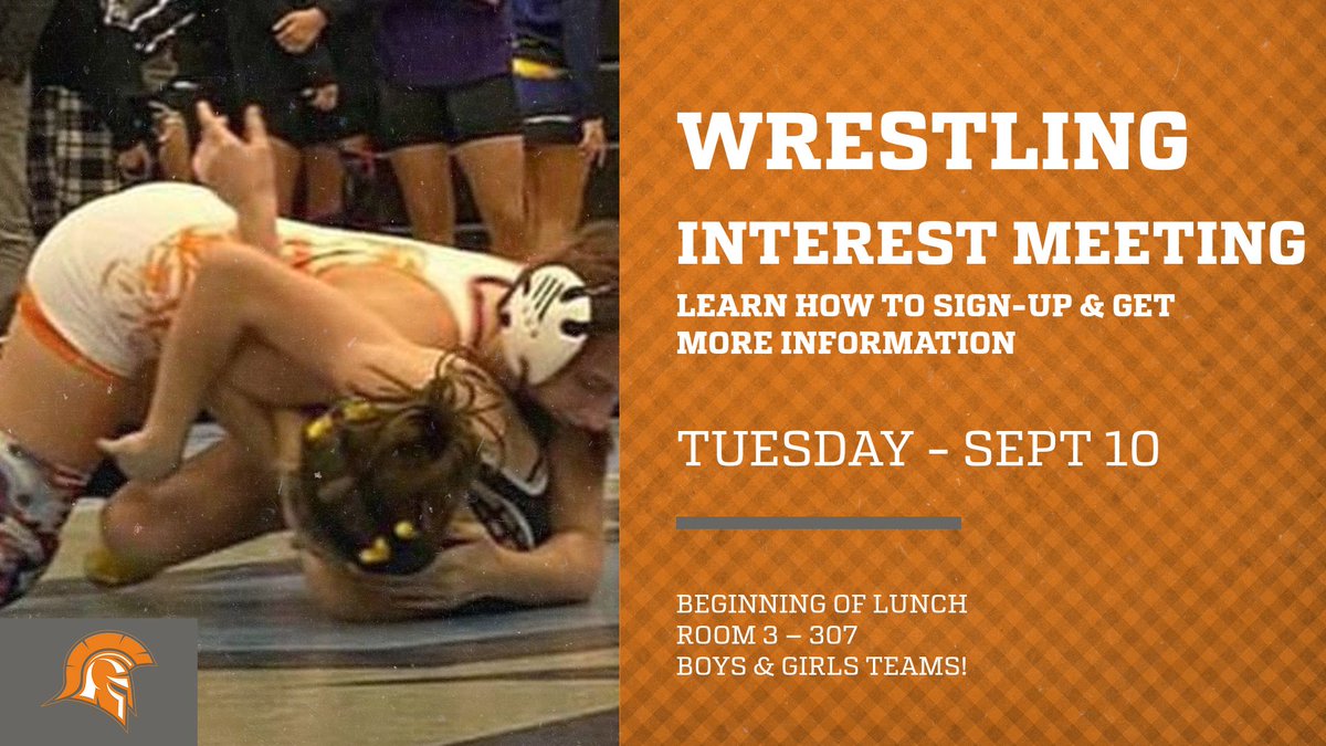 Interest meeting for males &amp; females interested in joining the wrestling team!
This Tuesday - September 10 - Beginning of Lunch - Room 3 - 307
<a href="/UHSTitans411/">Titans News NeTwork</a>