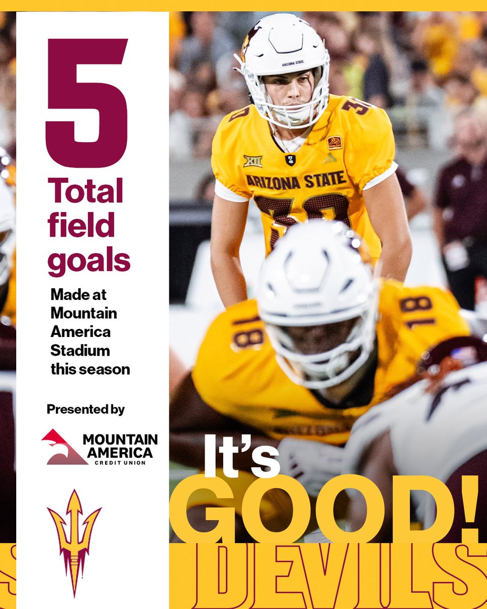 Ian Hershey’s five field goals through the first two weeks kicks off our Mountain America Credit Union field goal counter! Follow along all season as we keep tabs on the amount of field goals we make. For every field goal made, MACU will donate $250 to the Sun Devil Club.