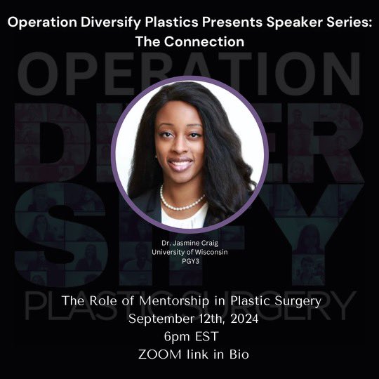 Great news!! 

We’re kicking off our ODP Speaker Series this Thursday, September 12th starting with Dr. Jasmine Craig who will be speaking on mentorship! 

Be sure to bring your questions. You definitely don’t want to miss this! 

Zoom link in bio 🪡 

<a href="/WiscPlasticSurg/">UW Plastic Surgery</a>
