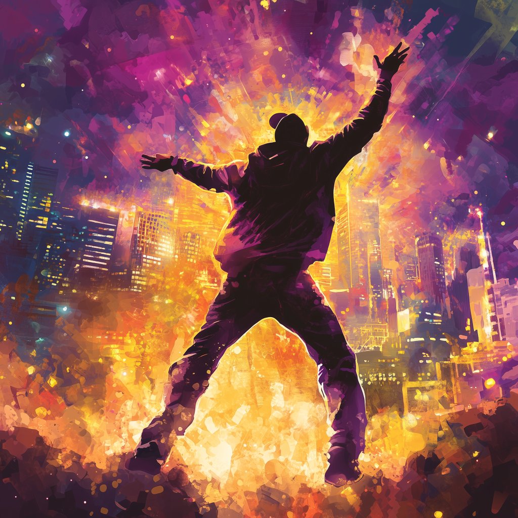 ComputerReacts's tweet image. Ever imagined a rapper's energy radiating as colors? 'Rhythmic Revelry in NOLA', my latest AI masterpiece, brings this vision to life, inspired by the Super Bowl LIX! Visit computerreacts.com to immerse in the art. Let's chat about it - what does the rhythm look like to you?