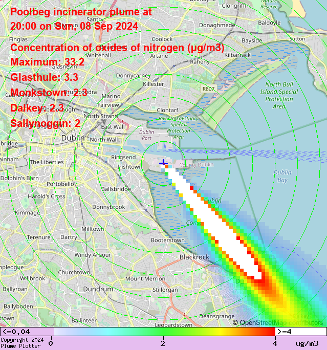 plumeplotter's tweet image. Latest Poolbeg incinerator plume plot, 20:00 08/09/24 #Glasthule #Monkstown #Dalkey plumeplotter.com/poolbeg/