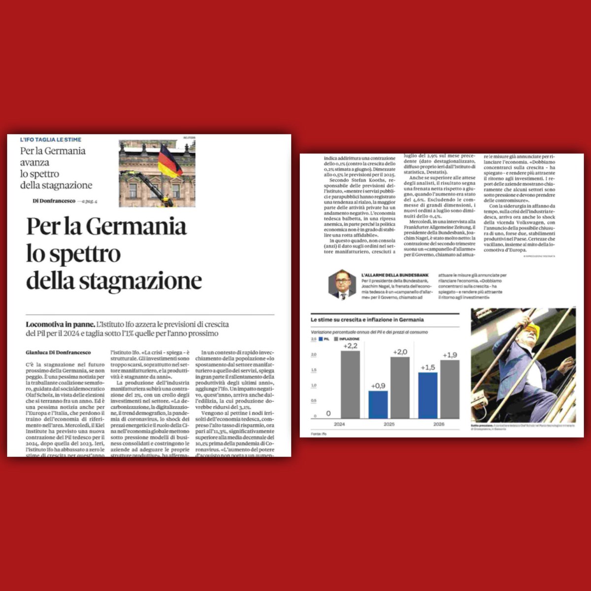 Venerdì sul #Sole24Ore

Dal crollo della produzione industriale tedesca, alla possibile stagnazione in Germania il passo è breve, e rischia di portare altri nel baratro.

La crescita delle nostre imprese deve essere un obiettivo fondamentale delle politiche industriali in Italia.