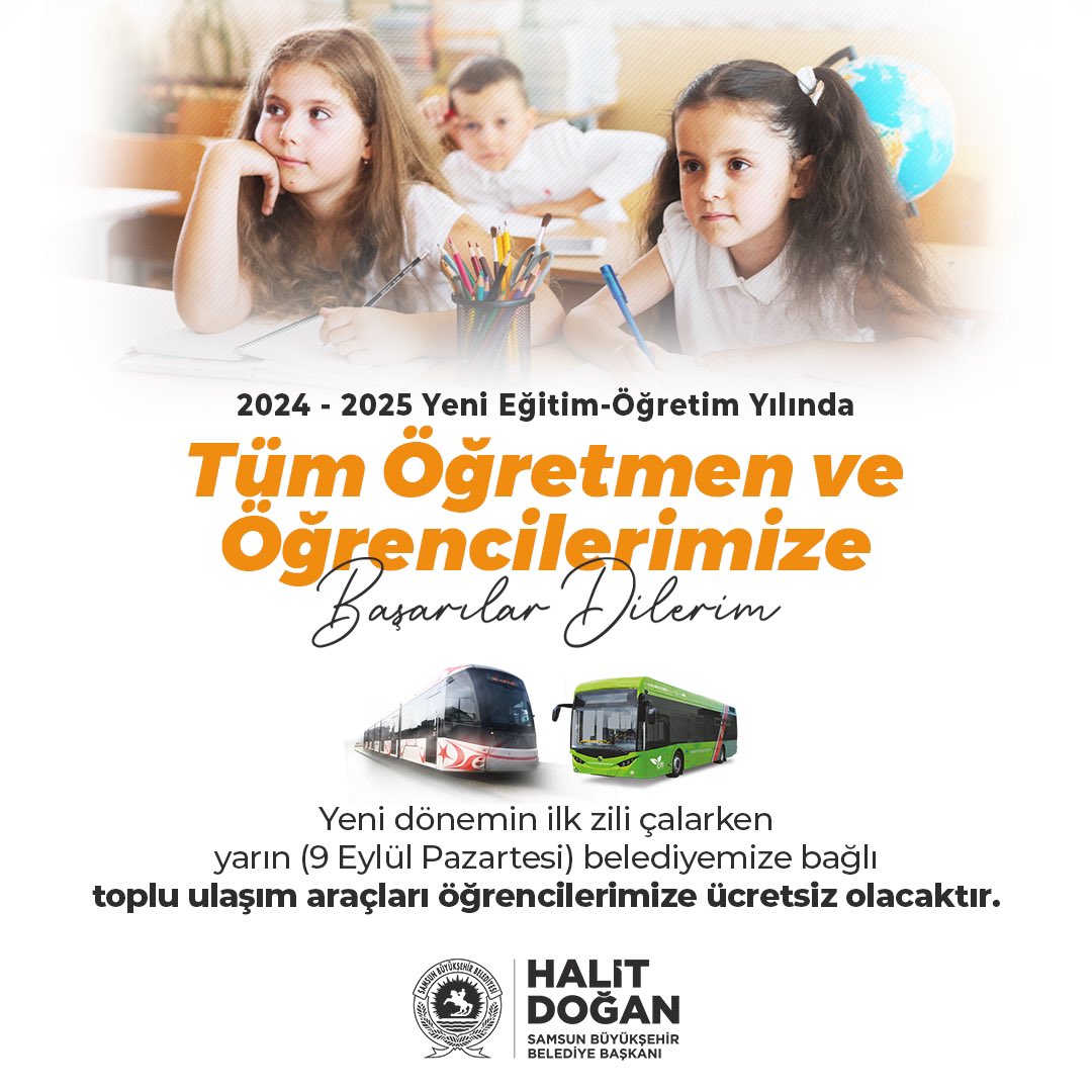 Sevgili Çocuklar;
Yeni Eğitim ve Öğretim Yılı başlıyor..🏫🚌👨‍🏫
Okul sıralarına dönmek için sayılı saatler kaldı.
Sizin kadar bizler de heyecanlıyız…☺️

Tüm öğretmen, öğrenci ve velilerimize güzel bir eğitim dönemi diliyoruz.

🔔Yeni dönemin ilk zili çalarken yarın (9 Eylül