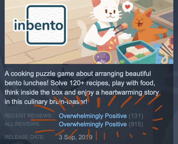Since the Daily Deal inbento got more than a hundred new reviews on Steam! 🥹

Thank you so much for your continued support 🙇