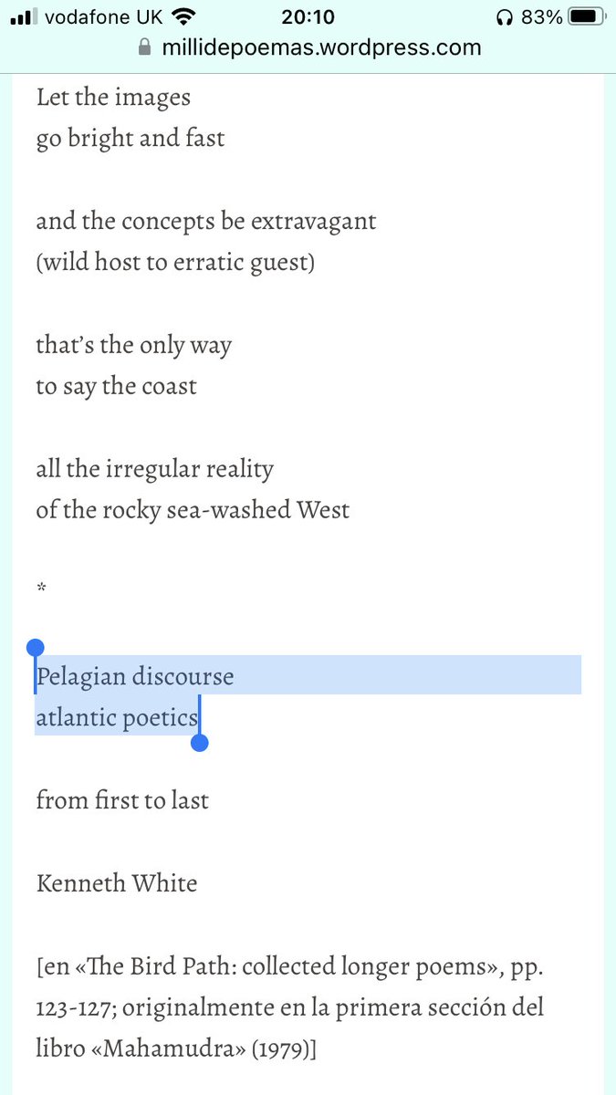 <a href="/alison_phipps/">Alison Phipps አሊሰን 🧡🕊️</a> It was, of course, a <a href="/SCGeopoetics/">SCGeopoetics</a> enactment of the late Kenneth White’s “Scotia Deserta”: millidepoemas.wordpress.com/tag/kenneth-wh….  This is the “Pelagian discourse / Atlantic poetics” that ran quicksilver through my mind as I put the sayings of #Pelagius, the catch into the bucket of our boat.
