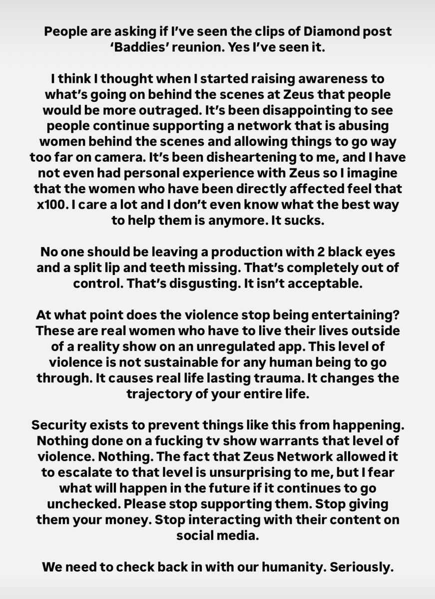 I have a lot of thoughts about Zeus Network and the fight between Diamond  The Body & Tesehki. Mainly that my heart is in pain for the girls. I just  wonder where