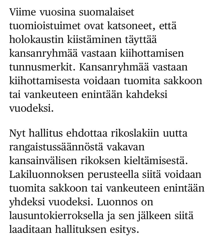 Kun hallitus ilmoitti viime vuonna yhdenvertaisuustiedonannossaan, että holokaustin kiistäminen kriminalisoidaan kuinka moni ymmärsi että hallitus tarkoitti maksimirangaistuksen _lieventämistä_ nykyisestä? 

<a href="/adleande/">Anders Adlercreutz</a> seisooko <a href="/sfprkp/">SFP • RKP</a> tämän(kin) takana? Onko mitään rajaa?