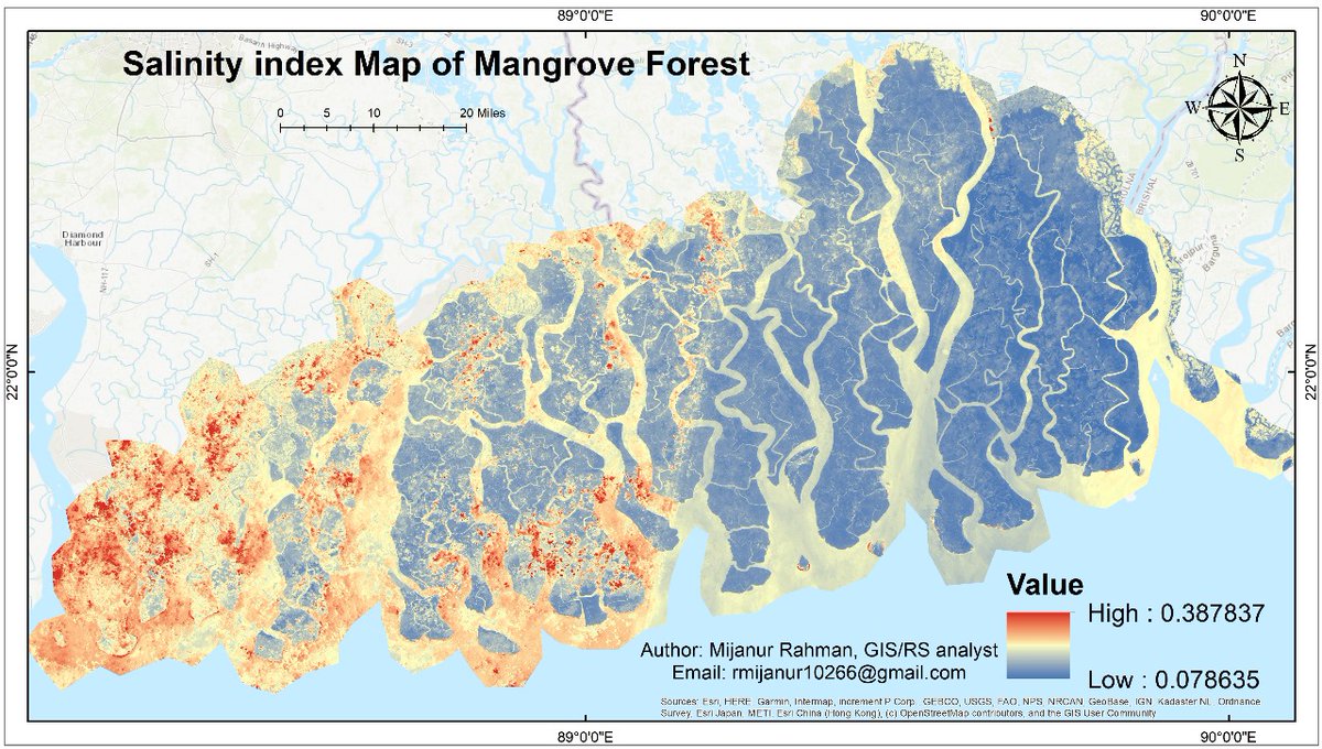 #salinity #mapping using #EarthEngine and #ArcGIS 
Tutorial Link: youtube.com/live/YDRDm2Ziy…
Google Earth Engine provided the GeoTiff format salinity map further use the ArcMap and Create this types of Map.