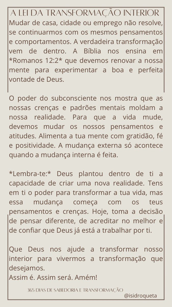 OrdisiQueta's tweet image. A Lei da Trnsformação Interior
#Subconsciente #PoderDoSubconsciente #Transformação