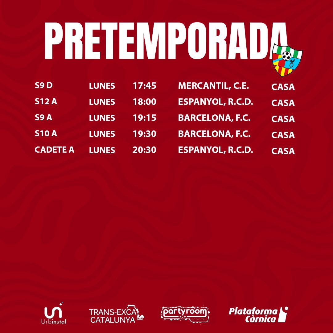 PARTITS DE PRETEMPORADA DE DEMÀ DILLUNS 09 DE  SETEMBRE⚡

Molta sort a tots els equips!
Som-hi!👏🏼
#feeltherull