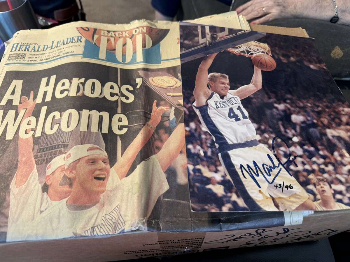 GeekandDecay's tweet photo. Hey @UKAthletics @CoachMarkPope @KentuckyMBB -  I found while packing to move!! Grandparents send them when I was 12 and I’ve held on to them ever since!  Can’t wait to frame ‘em and hang them up in the new place in Lexington! 

Any chance Coach Pope would sign the newspaper? 😁 https://t.co/0TsSyFdSB8
