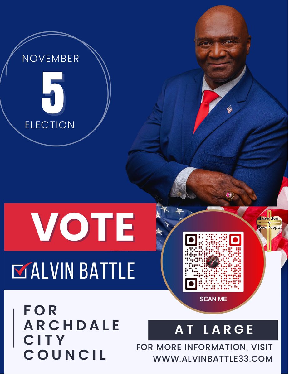 AlvinBattle33's tweet photo. Battle For Achdale 
View my program at https://t.co/nFsX6cNkHZ.

Vote for Alvin Battle Archdale City Council At Large. Early voting starts October 17th in North Carolina. Thank you for your support. https://t.co/wh3h47J5e6