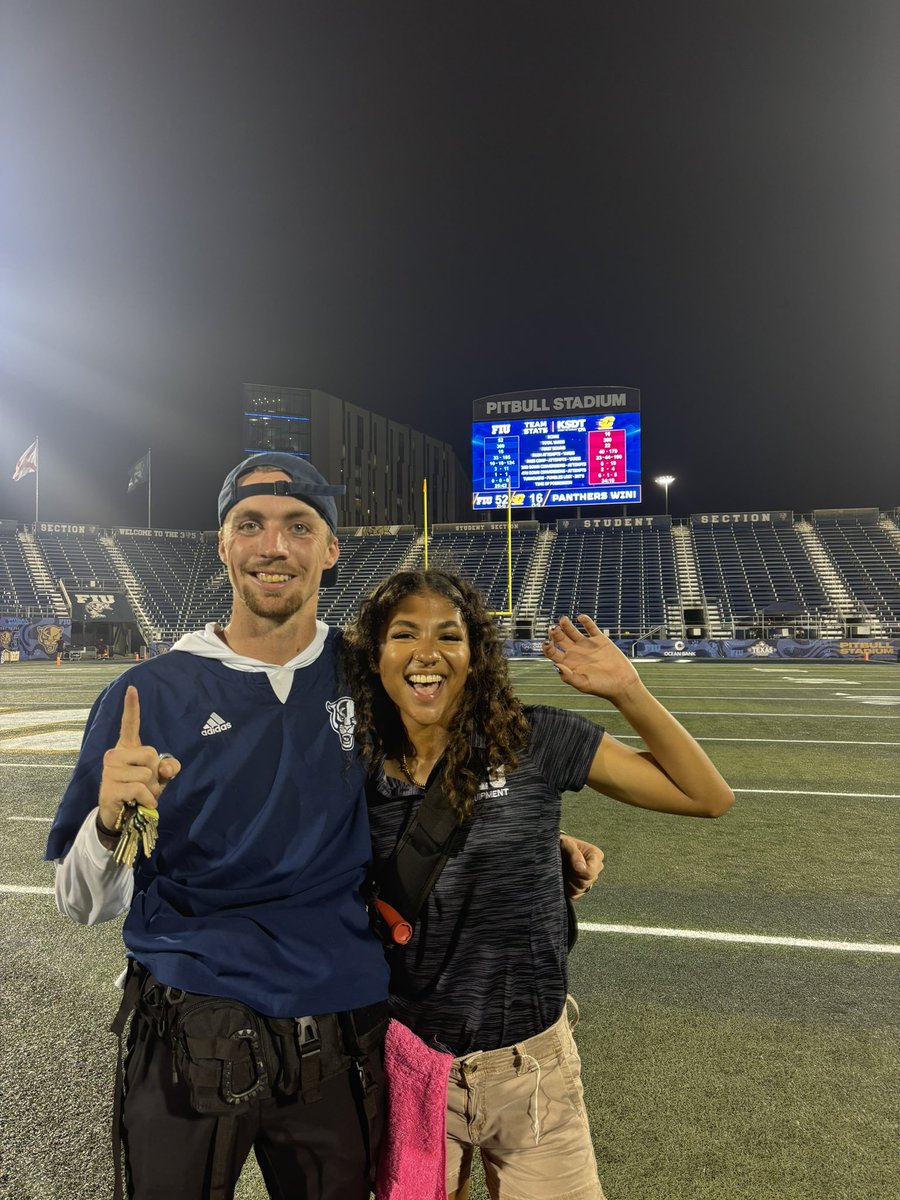admisner16's tweet photo. First Home Game yesterday @PitbullStadium with @FIUFootball @FIUEquipment was a success. The best part was seeing all our hard work come together while my wife @TommieMisner and son were cheering us on #BabyPaws #BabyFistBumps https://t.co/fY48ipuoVc