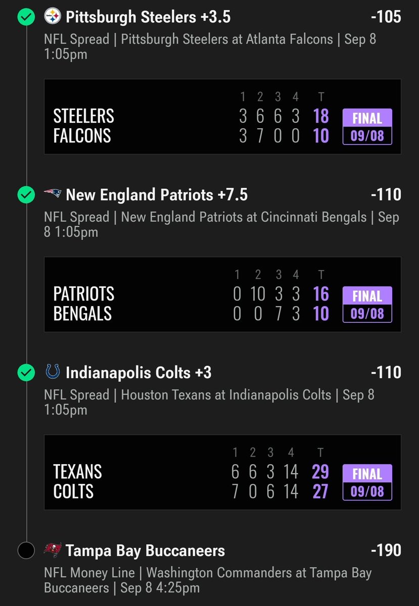 I've got one that made it through the 1pm slate.!   Let's go Bucs! 

Bring those positive vibes y'all! $200 giveaway if Tampa Bay can bring home the W!  

Like this post!
RT this post!
Must be following! 

All plays -  whop.com/c/beat-the-boo…