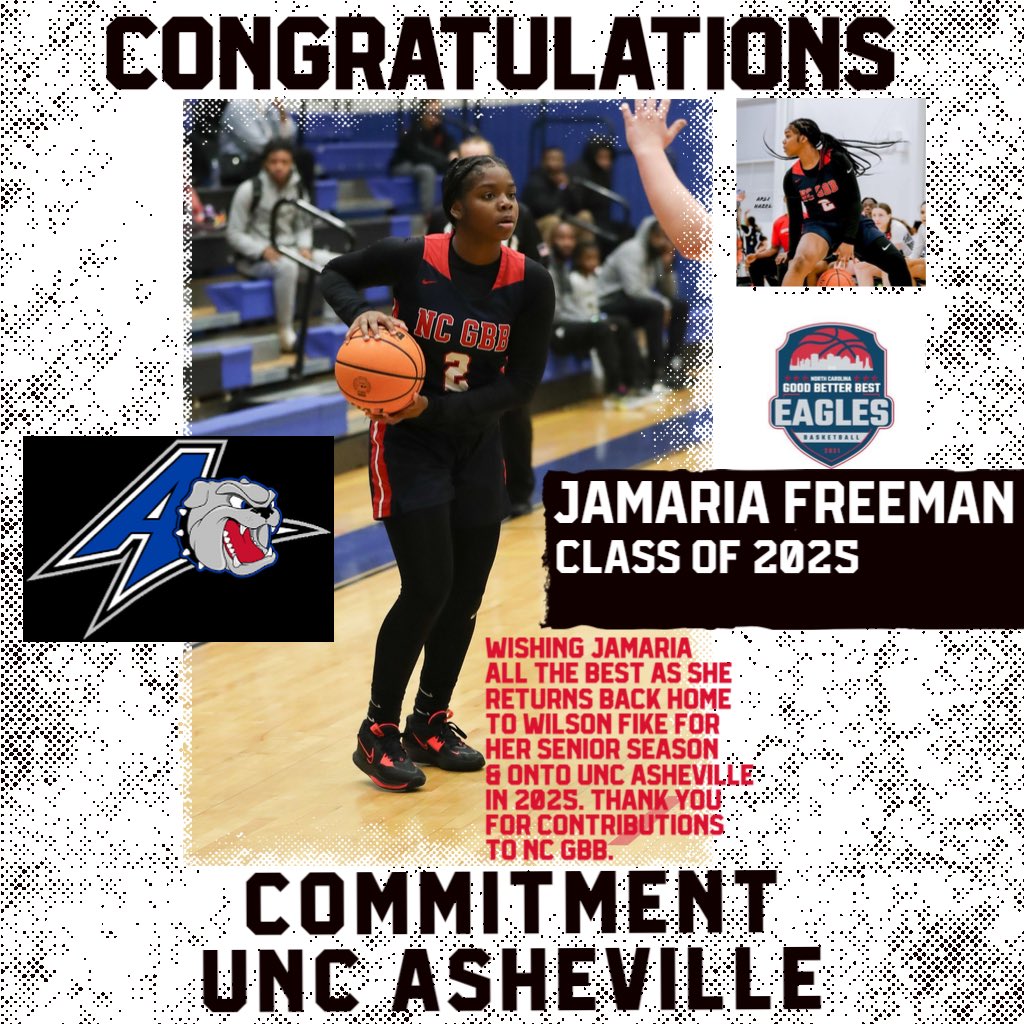 Congratulations to NC GBB 2025 JAMARIA FREEMAN <a href="/jafreeman2025/">Jamaria freeman</a> on her Commitment to UNC Asheville <a href="/UNCAvlWBB/">Asheville Women's Basketball</a> 

Wishing Jamaria all the best as Ja returns back home to Wilson Fike for her senior season &amp; onto UNCA in 2025.  Thank you for your contributions to NC GBB.