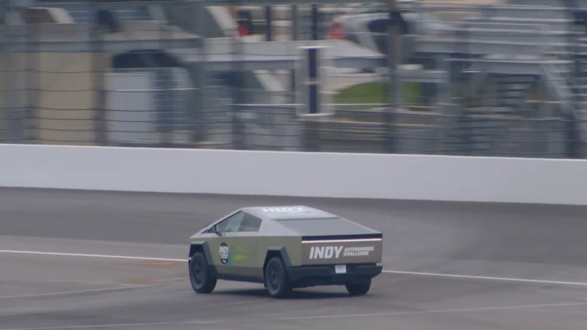 JeffreyHeeney's tweet image. @cybertruck driving on the Indianapolis Motor Speedway today during the Indy Autonomous Challenge #TeslaMotors #IndyAutonomousChallenge