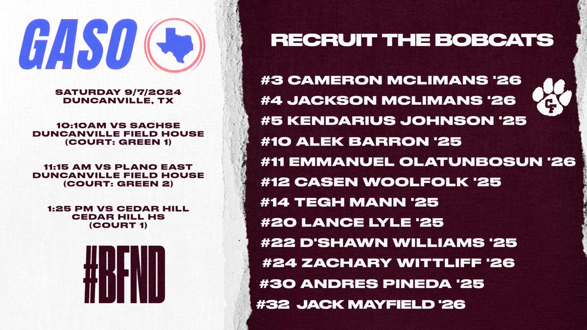 Here’s our schedule and roster for the #GASOfallTour in Ducanville this weekend! 

🏟️ Duncanville Fieldhouse/ Cedar Hill HS
🎟 bit.ly/gasoTickets

𝙇𝙞𝙫𝙚 𝙎𝙩𝙧𝙚𝙖𝙢
💻 <a href="/BallerTV/">BallerTV</a>
ballertv.com/events/gaso-fa…

#BFNDbasketball 🏀🐾