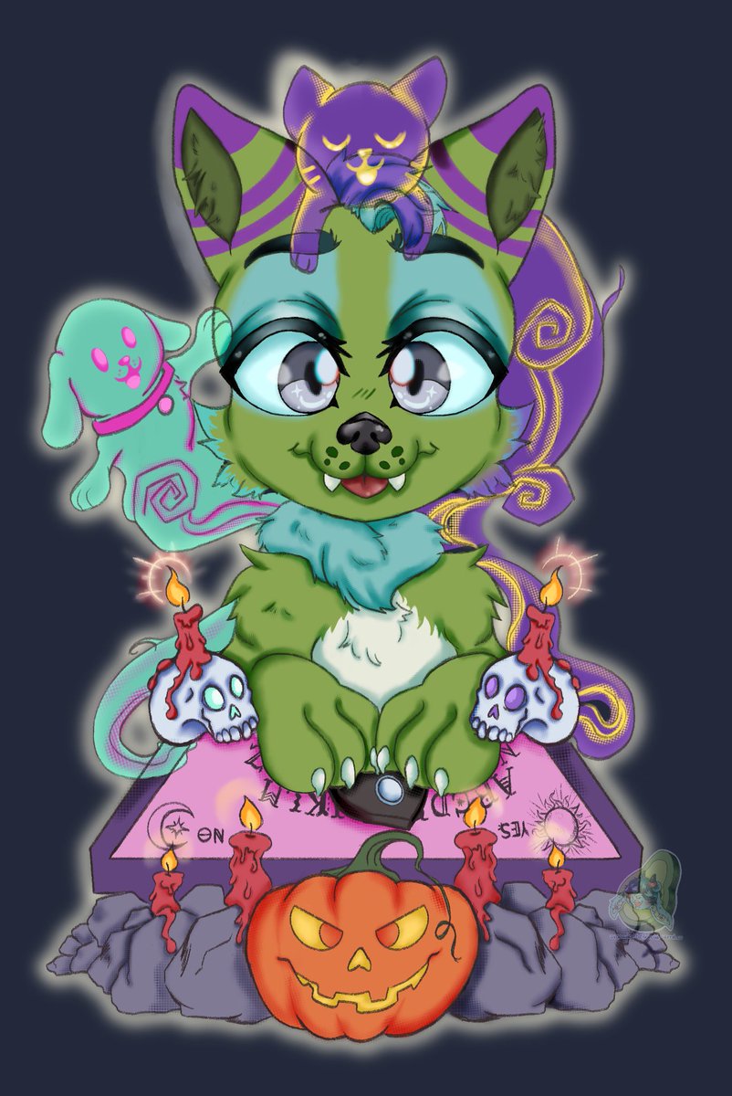 Ouija YCH for Griffin completed! Thanks so much c: 
Character belongs to: <a href="/GriffintheFolf/">Griffin</a> 
#furry #furryartist #furryfandom #spookyseason #ych #ychcommission #commissionsopen #artcommission #folf #kobold