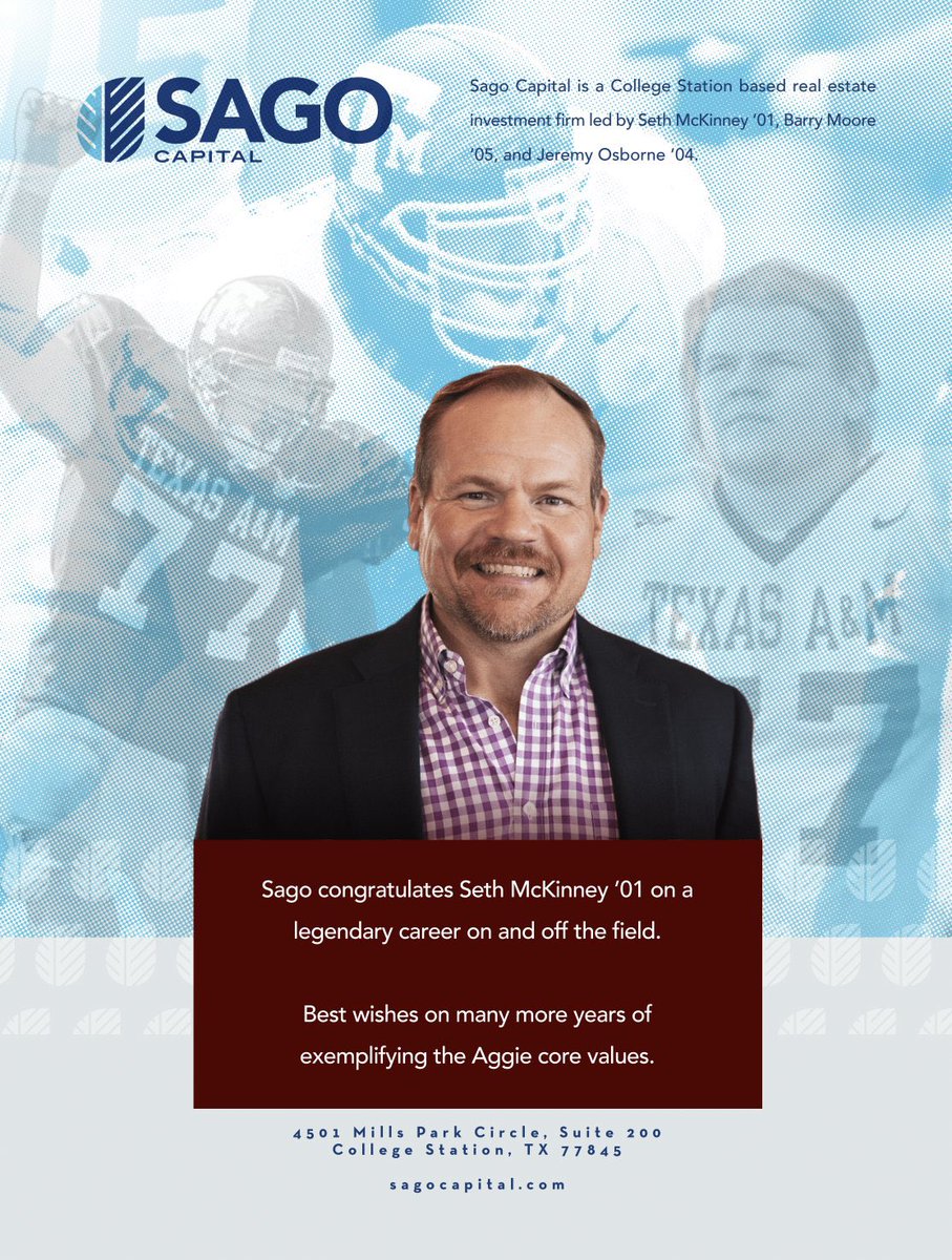 SagoCapital's tweet photo. Congrats again to our own Seth McKinney on his induction to the A&amp;M Athletics Hall of Fame this evening at the 2024 Burgess Banquet at the Hall of Champions. This is a well deserved honor for one of the best to ever play on Kyle Field. https://t.co/HrcfUE8omC