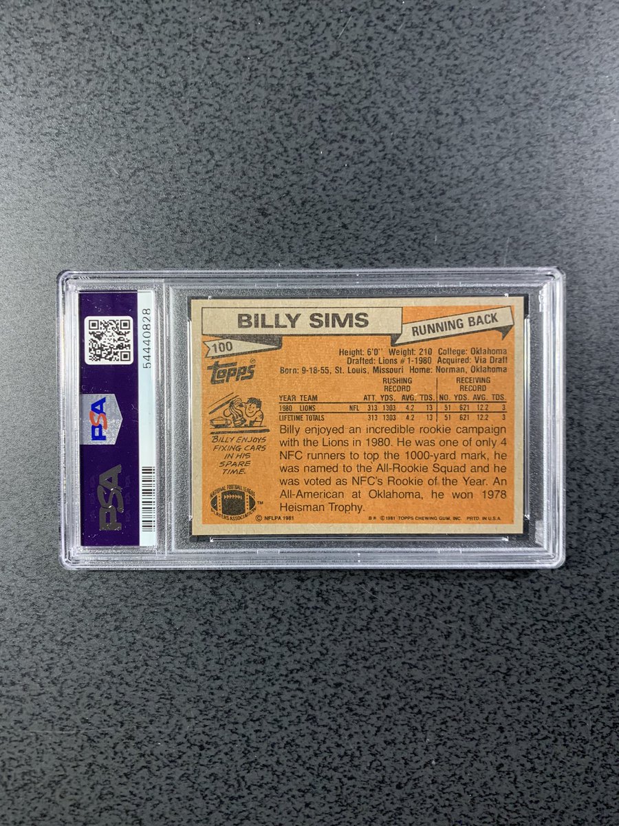 collectorfix's tweet image. 1981 Topps #100 @RealBillySims RC All Pro from my pc. 🤘🏻
#billysims #lions #nfl #topps
