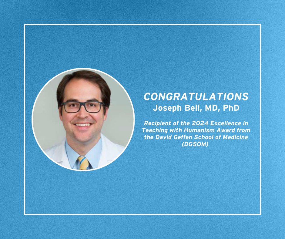 UCLA Neurosurgery 🧠 (@uclansgy) on Twitter photo Congratulations to recent Resident graduate and new Neurocritical Care Fellow Dr. Joseph Bell <a href="/josephsbell/">Joseph Bell MD, PhD</a> for receiving the 2024 Excellence in Teaching with Humanism Award from <a href="/dgsomucla/">David Geffen School of Medicine at UCLA</a>! This award recognizes residents/fellows who exemplify the highest standards of teaching. Congratulations to recent Resident graduate and new Neurocritical Care Fellow Dr. Joseph Bell <a href="/josephsbell/">Joseph Bell MD, PhD</a> for receiving the 2024 Excellence in Teaching with Humanism Award from <a href="/dgsomucla/">David Geffen School of Medicine at UCLA</a>! This award recognizes residents/fellows who exemplify the highest standards of teaching.