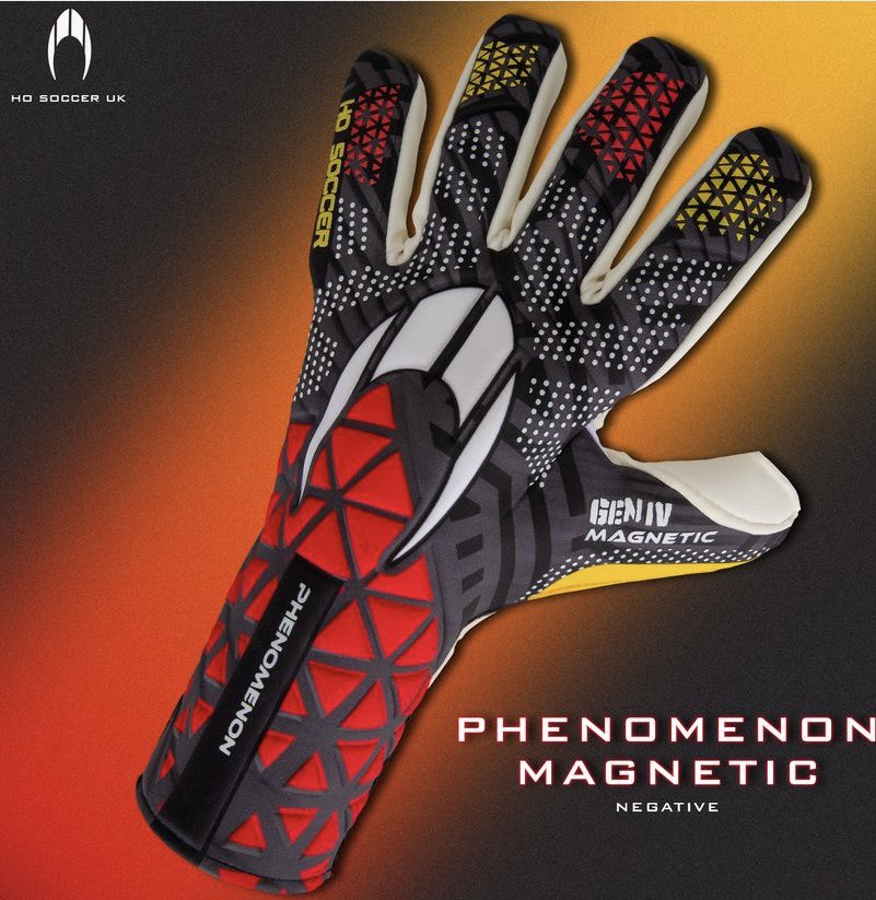 Our latest &amp; improved PHENOMENON MAGNETIC GEN V is a top level Pro glove, available in new Speed red colour for the new season. Featuring our amazing 4mm MAGNETIC latex + 3mm of foam in a Neg cut with wrapped thumb for incredible grip in all conditions ho-soccer.co.uk/product/520361/