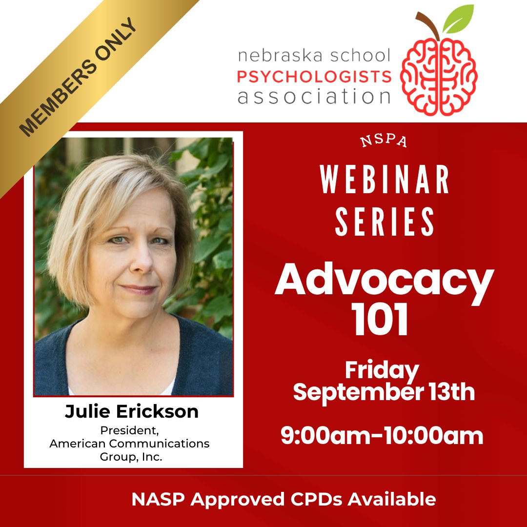 **NSPA Members!** Join our FREE webinar w/ Julie Erickson, NSPA Lobbyist, &amp; learn how to amplify your voice &amp; get involved with advocacy! 🗣️
*Attend for a chance to win prizes!*

🗓️ Friday September 13, 2024 
🕒 9-10am CST
🔗 nspa.wildapricot.org/event-5863752

Don’t miss out! #Advocacy