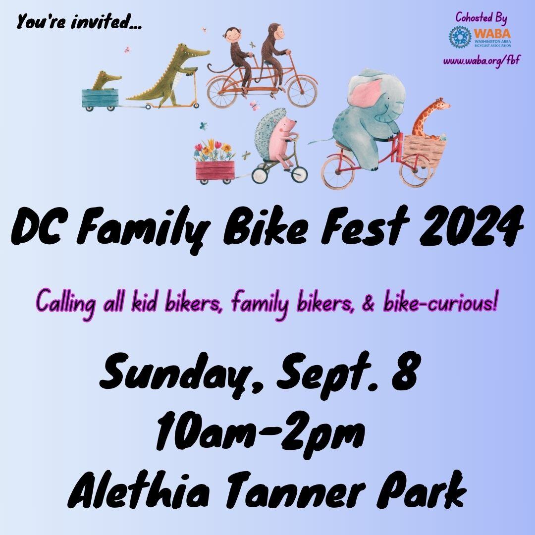 This Sunday, celebrate cycling at <a href="/dcfamilybiking/">DC Family Biking</a>'s DC Family Bike Fest! Stop by this FREE event and enjoy a Kids Bike Parade, Learn to Ride workshop, DC Library Storytime, gear swap, raffle prizes, food trucks, free tuneups, snow cones, and more🚲  
RSVP: hubs.la/Q02P05K60