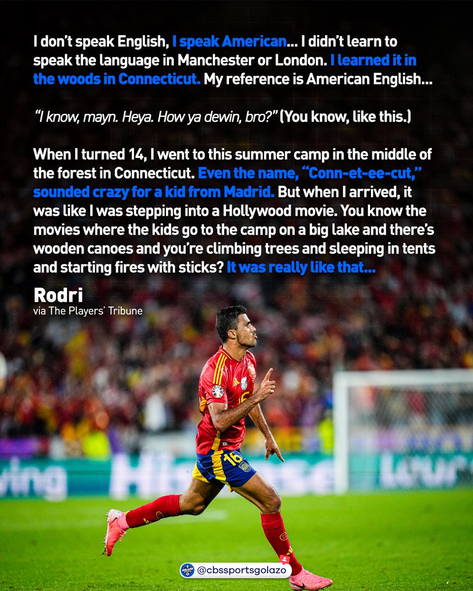 CBSSportsGolazo's tweet photo. Rodri learned everything he needed to know in Connecticut 😅🇺🇸 https://t.co/pHTHhraAR2