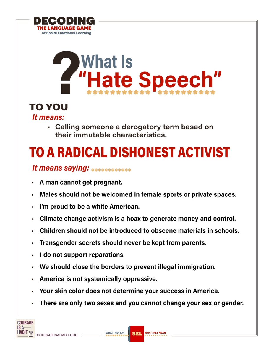 CourageHabit's tweet photo. Your take is a reasoned one @MrColionNoir but that’s not an accurate assessment of what her speech is about. She is not trying to restrict the First Amendment in the way we all classically think of it. 

Kamala means 2 things with this type of speech:

1) Arrest political opponents and Americans with wrong-thoughts and

2) Erode the 2nd Amendment by leveraging the 1st Amendment. (See summary below of how they’ve already set that foundation)

To fully understand what she is saying, everyone has to understand what she means by “hate speech” and “misinformation” (See the attached artifacts below).
