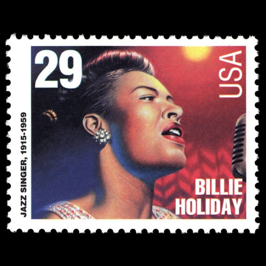 9/17/1994 🗓️: The #BillieHoliday Stamp was issued by the National Postal Museum. Labeled as one of the "most influential jazz singers of all time," she's recognized among a list of performers who received stamps like #BessieSmith, #MuddyWaters, &amp; more.