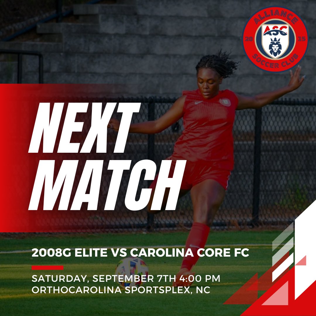 𝗘𝗟𝗜𝗧𝗘 𝟲𝟰 𝗢𝗣𝗘𝗡𝗜𝗡𝗚 𝗪𝗘𝗘𝗞𝗘𝗡𝗗‼️

First Elite 64 game vs Carolina Core FC. Coaches we would love to see you at our games!

📍 OrthoCarolina Sportsplex, NC
📅 Sept, 7th
⏰ 4 pm

<a href="/ImCollegeSoccer/">College Soccer Truth ™</a> <a href="/ImYouthSoccer/">ECNL/GA/Recruiting/College Soccer</a> <a href="/NEGARecruits/">Northeast Georgia Recruits</a> <a href="/Craft_Aidyn08/">Aidyn</a> 

#WeAreAlliance #Elite64