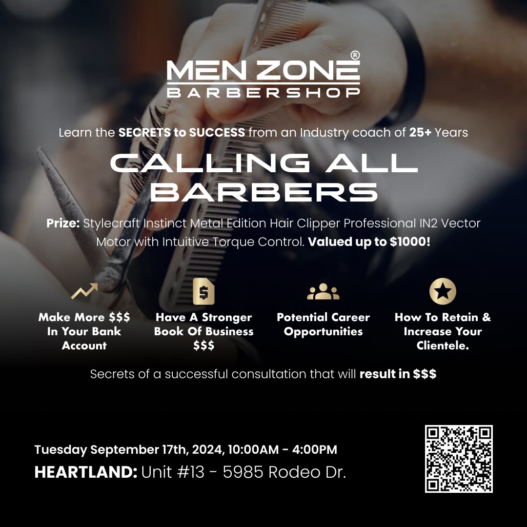 MENZONE_ca's tweet photo. 🚨 Attention Barbers! 🚨

MEN ZONE Barbershop - Heartland is hosting an Open House with an incredible career opportunity! 💈✨

Want to boost your income, grow your client base, and master the art of consultations that bring in more $$$? 💵 Learn the SECRETS to SUCCESS https://t.co/YF8k63lWun