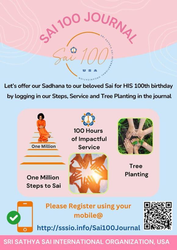 region8sai's tweet photo. 🌟 Introducing the Sai100 Journal App!  📱🌳

Join us on our journey towards ful ￼ filling Sai's vision with the Sai100 Journal App! Scan the QR code or visit https://t.co/3qznzt1tIt to register and embark on your Sai100 Sadhana goals. https://t.co/b2gRVnLTLH