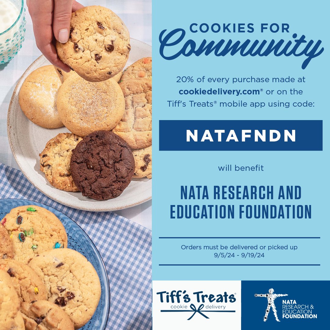 Just ordered some cookies -  Tiff's Treats in their Cookies for Community Give Back Program! From Sept 5-19, use the code NATAFNDN at any Tiff's Treats location or online, and a portion of your purchase will support the NATA
Foundation. #GiveBack #NATAFoundation #TiffsTreats