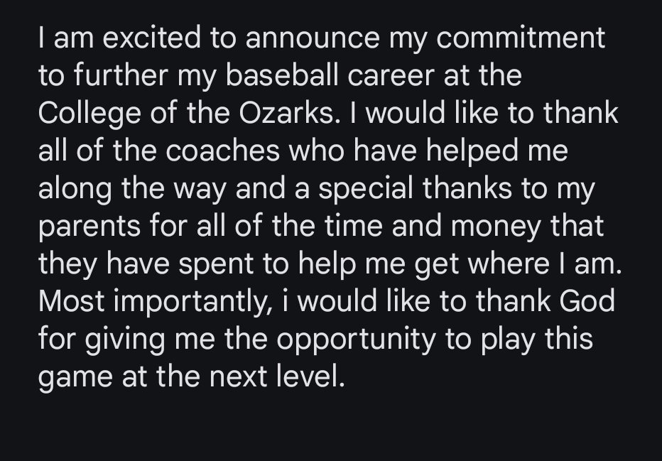#commited 
<a href="/cfbulldog20/">Chris Foor</a> <a href="/nickwatson1517/">Nick Watson</a> <a href="/nickbutler_20/">Nick Butler</a> <a href="/BaseballAtMHS/">Maumelle Hornets Baseball</a> <a href="/nxt_lvl_uni/">JB Peace</a> <a href="/ARPROSPECTS/">Arkansas Prospects</a> <a href="/CofOBaseball/">CofO Baseball</a>