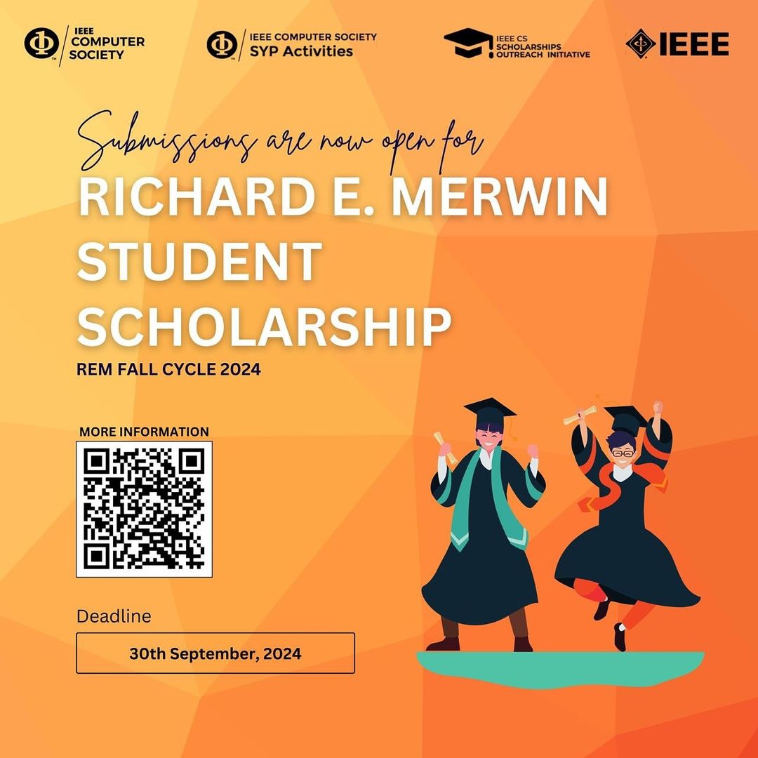 ✨ Akademik yolculuğunuzu yükseltmeye hazır mısınız? IEEE Bilgisayar Topluluğu tarafından sunulan Richard E. Merwin Öğrenci Bursu Sonbahar Döngüsü 2024 için hemen başvurun! 🚀
📅 Son tarih: 30 Eylül 2024
🔗 Hemen başvurun ve daha fazla bilgi için QR kodunu tarayın