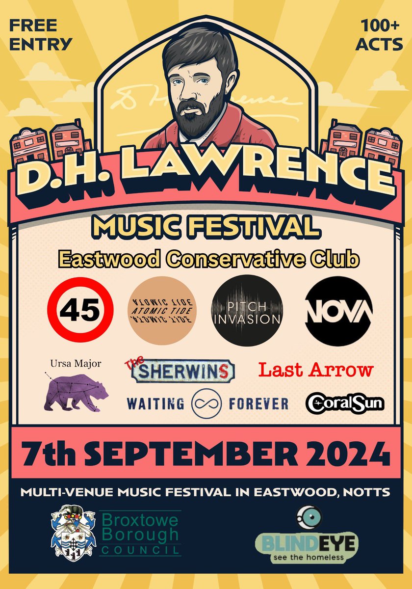 We're playing the DH Lawrence Festival tomorrow in Eastwood, 9pm at the Conservative Club on Church Street. Loads of great bands taking over pubs across Eastwood from lunch until last orders stream our songs here songwhip.com/last-arrow