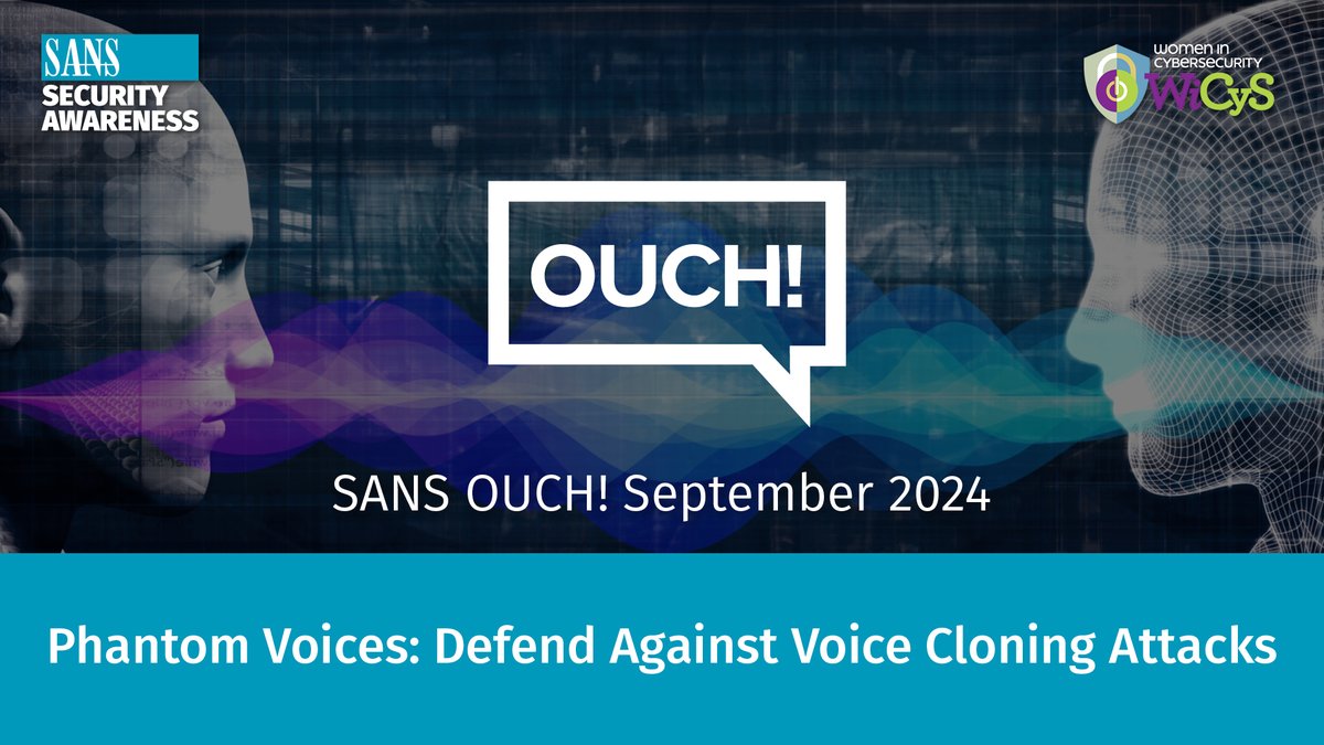 SANSWorkforce's tweet image. 🗣️ As AI advances, cybercriminals adapt. #VoiceCloning, once sci-fi, is now a threat. Imagine your voice being used without your consent—scary, right?

➡️ Read our September OUCH! Newsletter, where Maria Singh from @WiCySorg &amp;amp; @lspitzner share tips: sans.org/u/1xY0